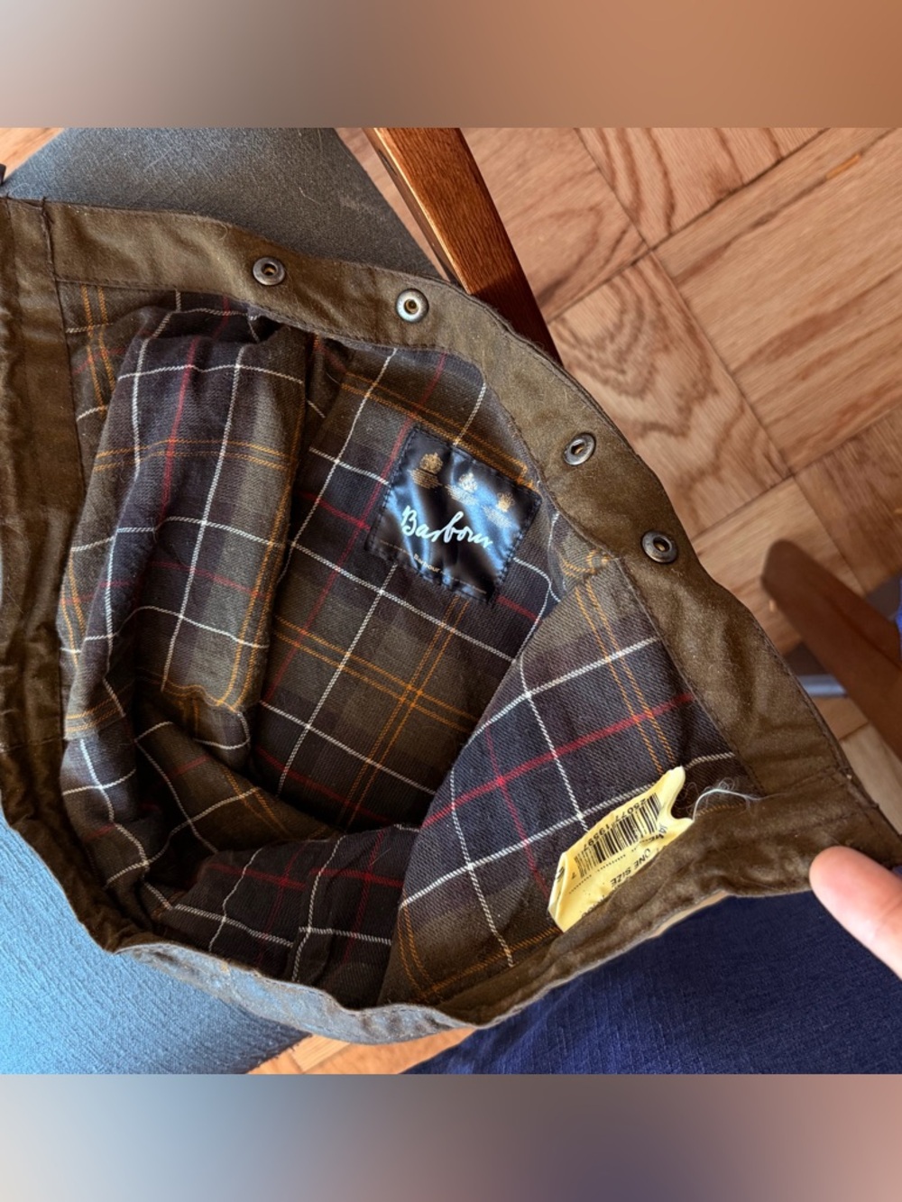 Barbour Olive Snap On hood with Tartan Lining